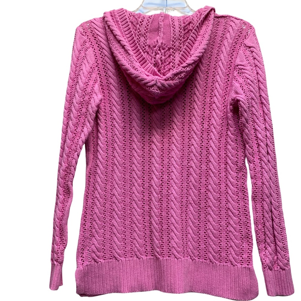 Susan Graver Pink Cable-Knit V-Neck Sweater with Hood - Picture 3 of 4